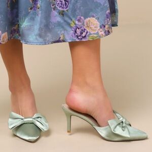 Lulus Lyle Sage Green Satin Pointed-toe Mules - Size 6